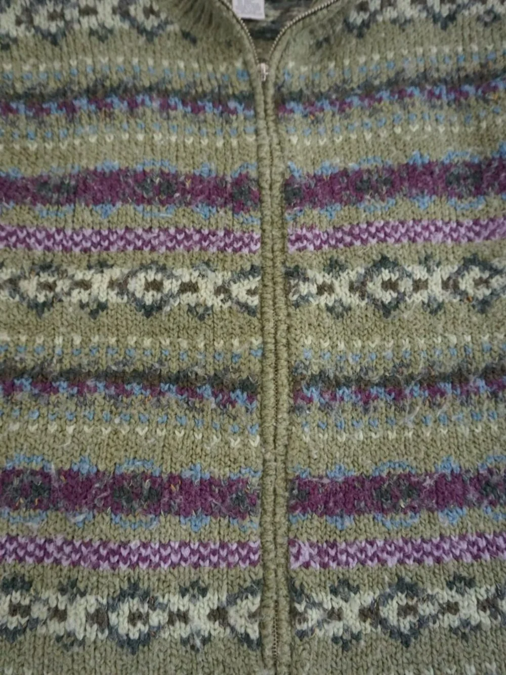 Vintage Studio Works Green Fair Isle Knit Zip Cardigan Nordic Pattern Petite PM - Picture 6 of 10